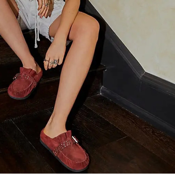 Free People Studded After Riding Mules Suede Slip-On Red Rust Size 10 NEW - Picture 7 of 9